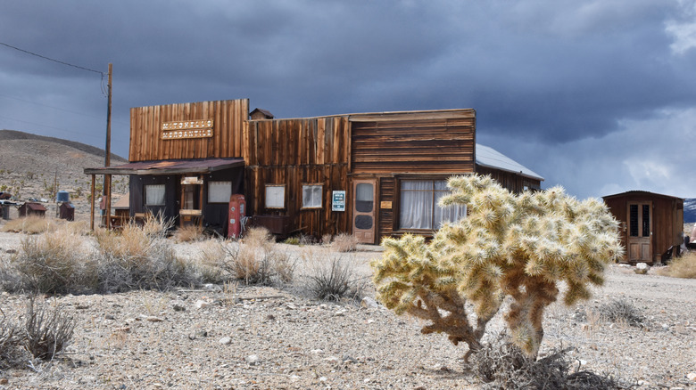 View of Gold Point Ghost Town on a cloudy day