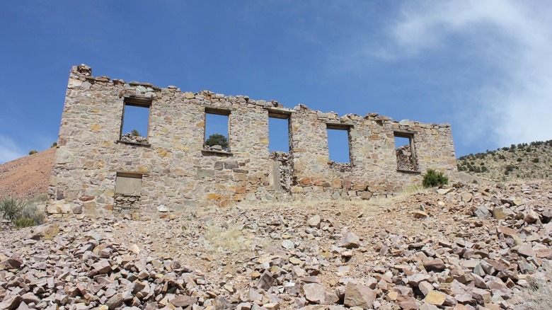 Remains of a stone building in the ghost town of Delamar