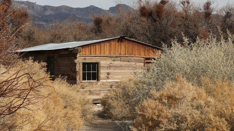 A railroad tie cabin at Desert National Wildlife Refuge.