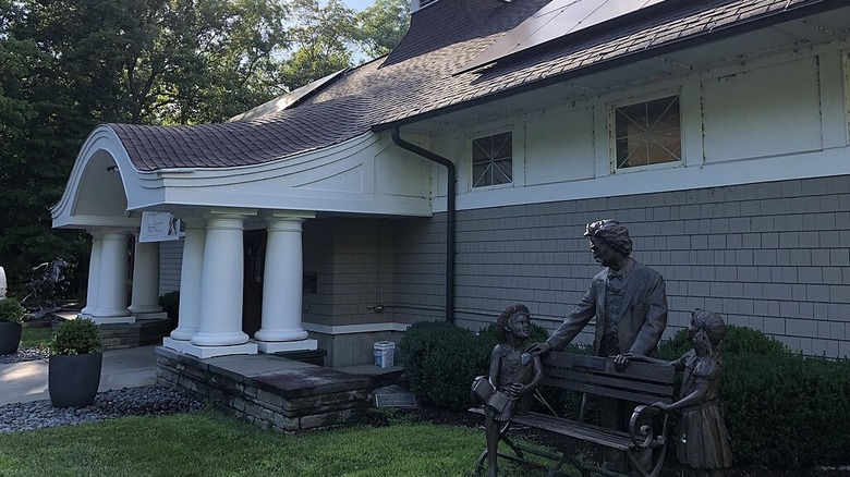 A statue of Mark Twain outside a library in Redding, Connecticut.