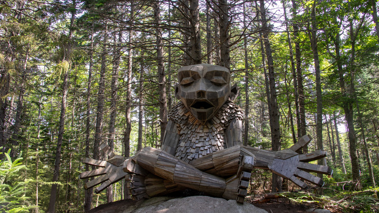 wooden troll in Coastal Maine Botanical Gardens