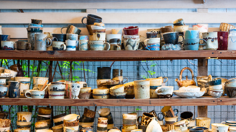 Colorful handmade ceramics on display