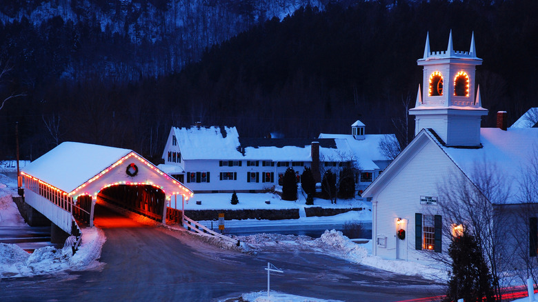 A scene from a New England village in winter