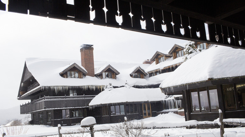 A snow covered lodge in Stowe