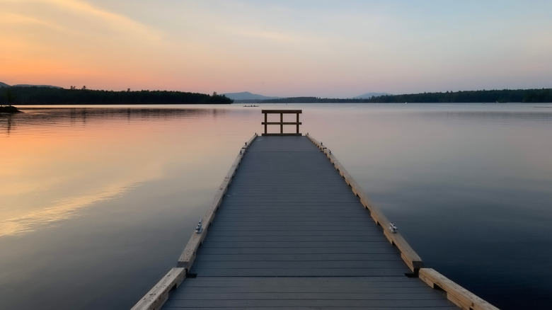 Pier at sunrise at Umbagog Lake in Errol, New Hampshire