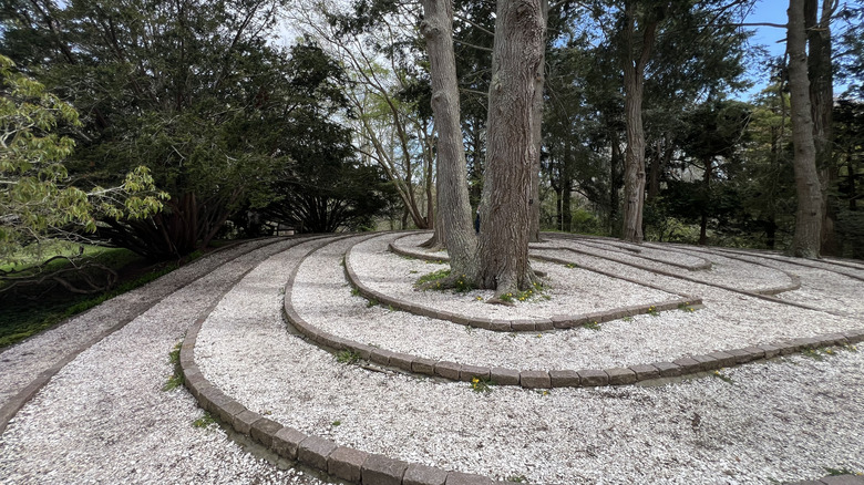 Bricks outline a garden maze at Heritage Museums & Gardens in Massachusetts