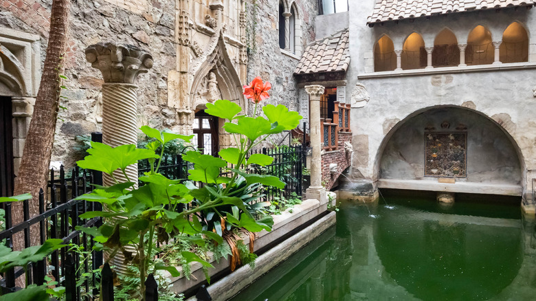 The courtyard of Hammond Castle in Gloucester, Massachusetts