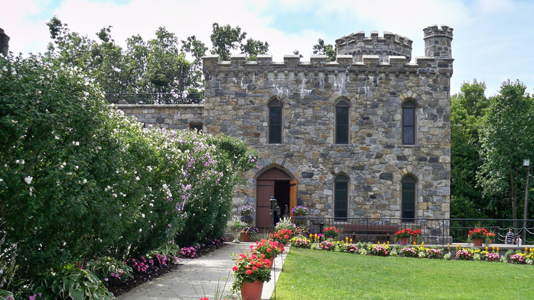 The exterior of medieval-looking Winnekenni Castle in Massachusetts