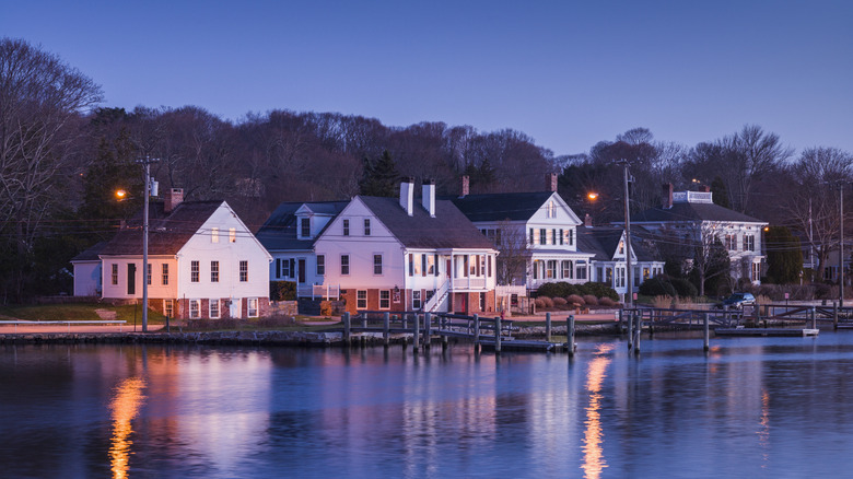 White houses along the Mystic River, in Mystic, Connecticut.