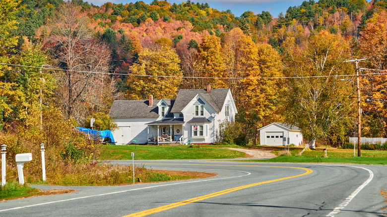 highway stops on a vermont drive during fall