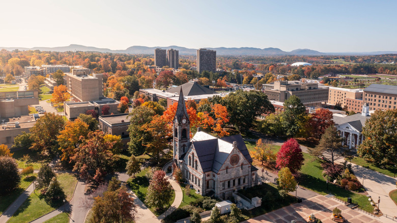 Aerial shot of Amherst, Massachusetts