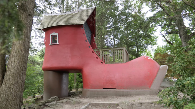 Big red shoe in Benson Park, New Hampshire.