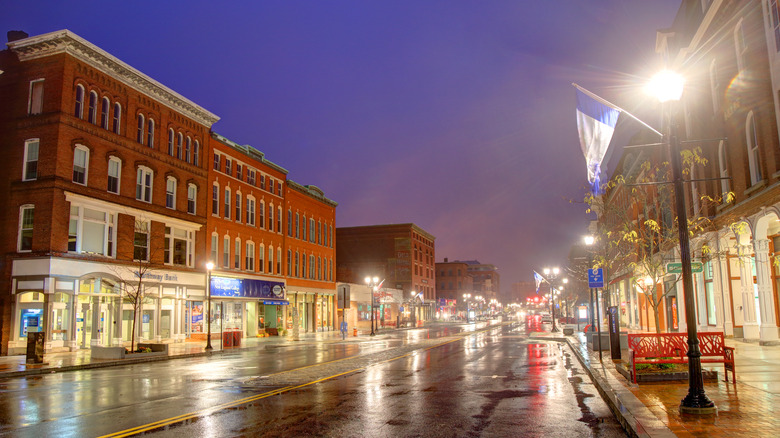 Buildings in downtown Concord at night