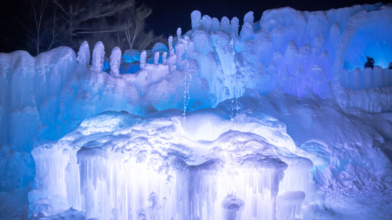 A frozen fountain at the Ice Castles, New Hampshire