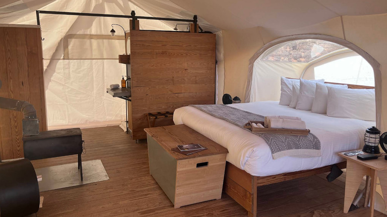 Inside a typical Under Canvas glamping tent