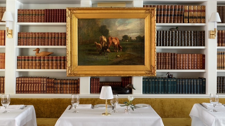 View of a dining table in the Reading Room at The Inn at Hancock