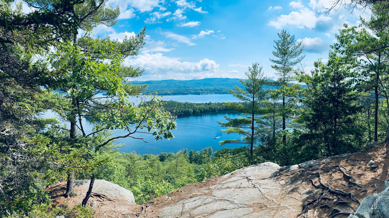 Trees and cliffs overlooking Newfound Lake near Hebron, New Hampshire