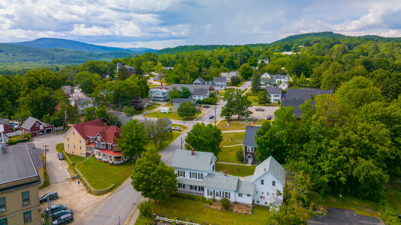 Aerial view of the historic town center of Ashland, New Hampshire