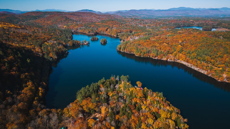 Arial view of landscape surrounding Winona Lake near Ashland, New Hampshire