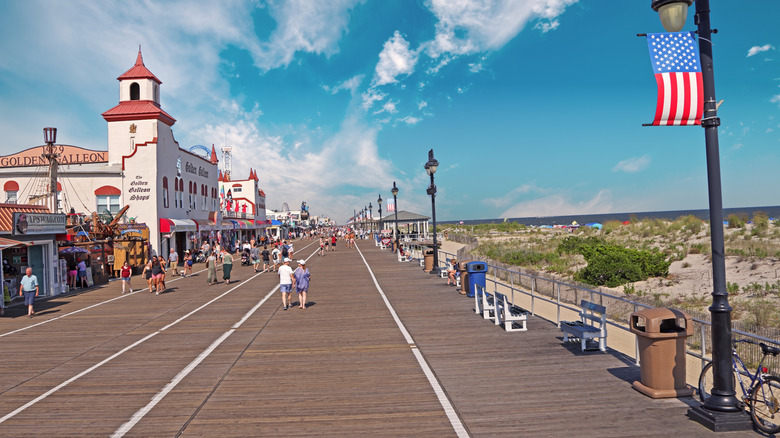 People walking along the boardwalk in Ocean City, New Jersey