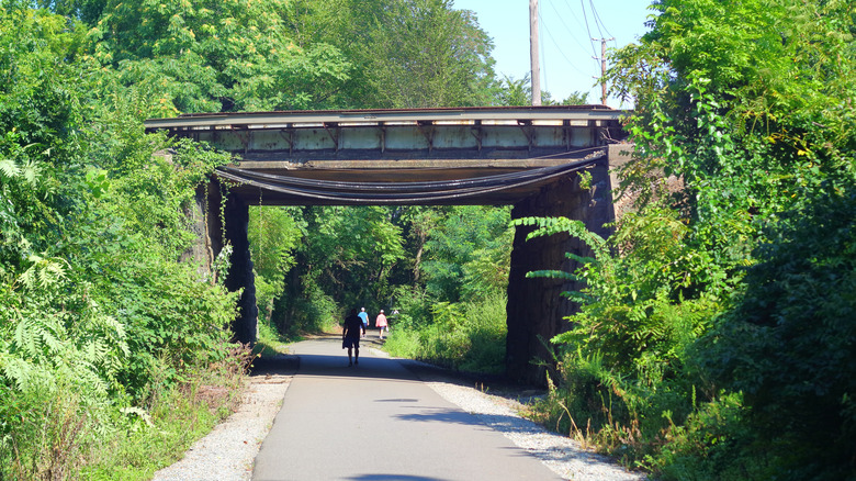 The Middlesex Greenway, a rail trail in New Jersey going under a bridge