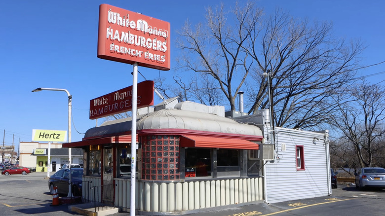 Red Manna classic white a red sign under blue Hackensack sky