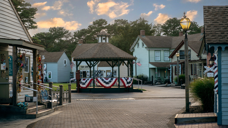 Shops and the gazebo at Historic Smithville, New Jersey