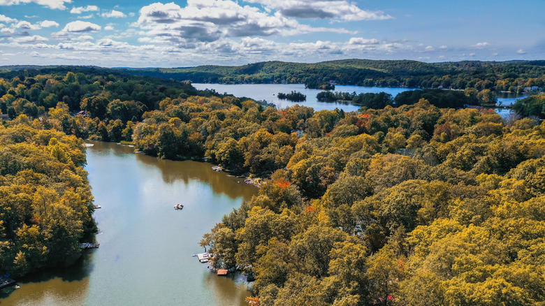 Lakes in Vernon Township surrounded by forests and hills