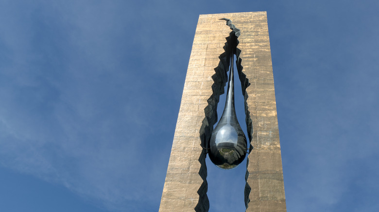 The Tear Drop Memorial in Bayonne with its tear drop and split pillar.
