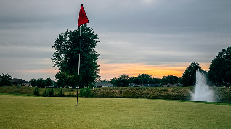 A view of the 16th Tee at sunset Eagle Creek Golf Course