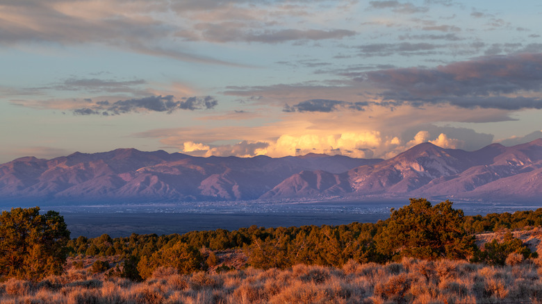 The Sangre de Cristo Mountains in Taos Valley on a cloudy day in New Mexico