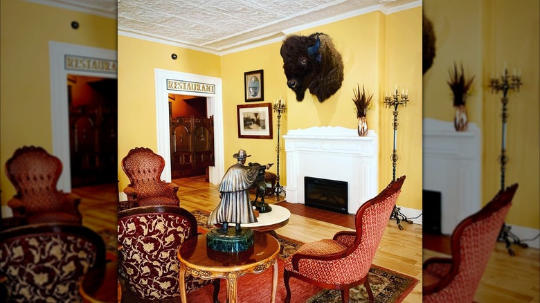 Lobby of St. James Hotel with view of restaurant entrance
