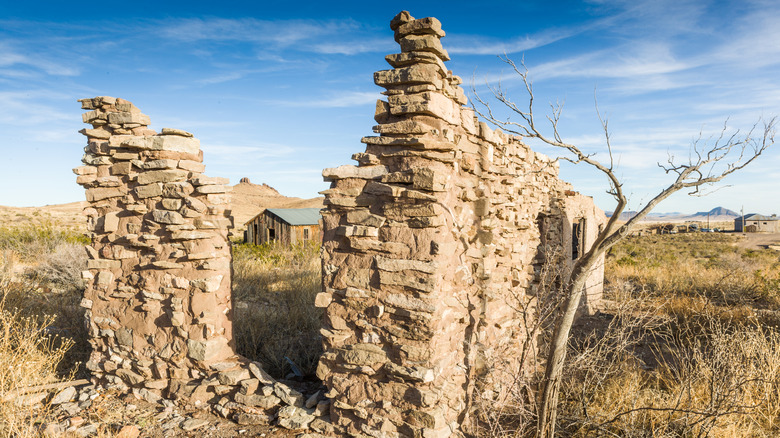 Remaining pieces of brick walls in Lake Valley, New Mexico