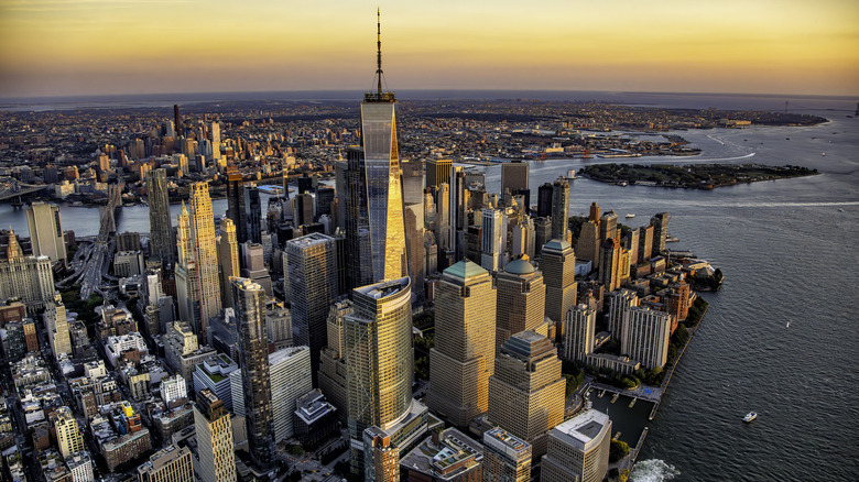 New York City skyline at sunset