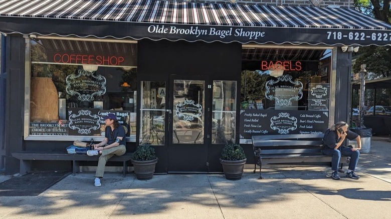 Exterior of the Olde Brooklyn Bagel Shop in Brooklyn, NYC