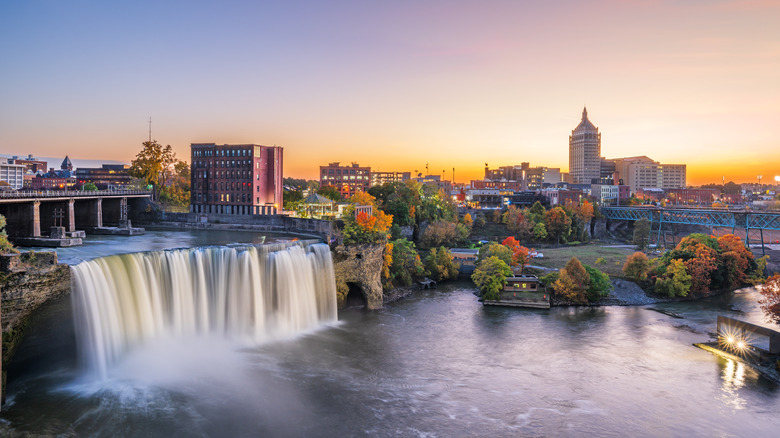 Aerial view of waterfall in Rochester, New York