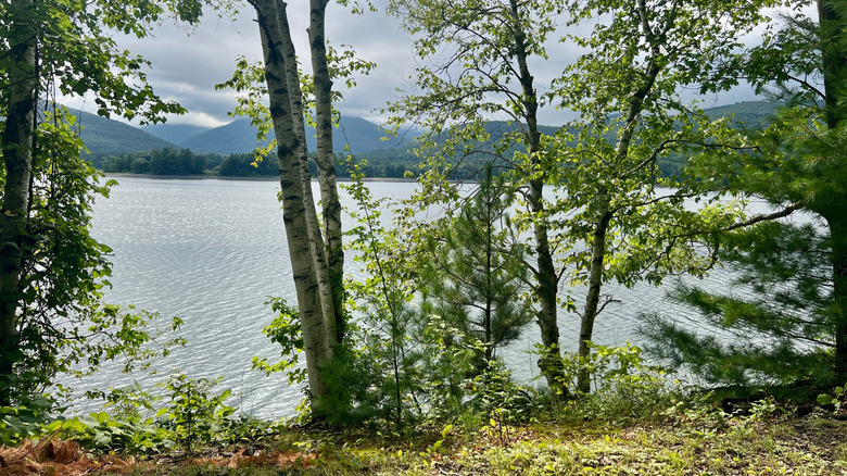 View of the Ashokan Reservoir from Ashokan Rail Trail in Catskill Park, New York