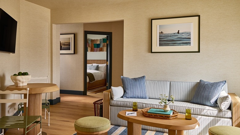 View of the two-bedroom suite at Hotel Corduroy in Montauk, New York