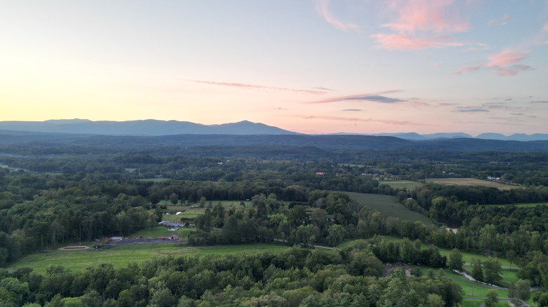 Aerial view of Catskill Mountains at sunset