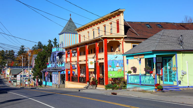 Colorful buildings along Main Street in Tannersville, New York