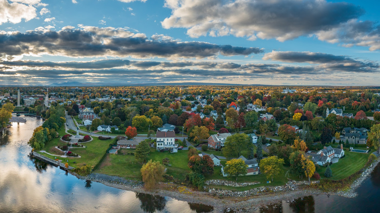 The city of Plattsburgh during autumn on the shores of Lake Champlain, New York