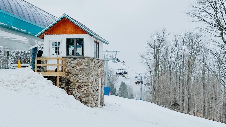 Skilift at Ellicottville ski slopes in winter