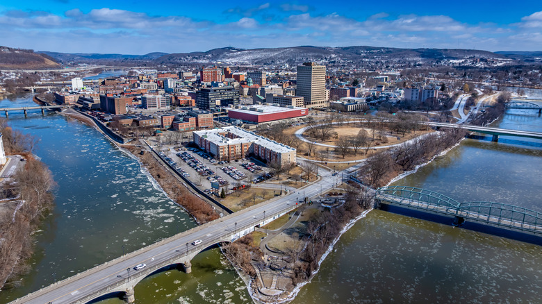 aerial photo over downtown Binghamton, NY.