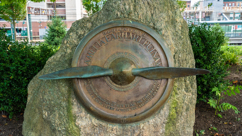 A memorial to Amelia Earhart in Harrison NY