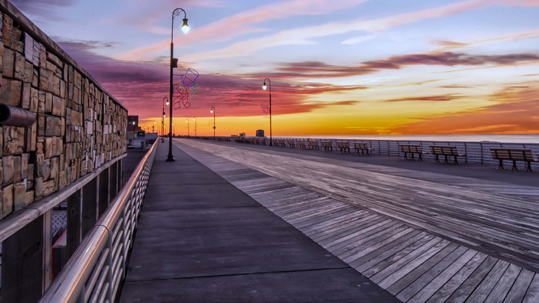 The Long Beach boardwalk at sunset