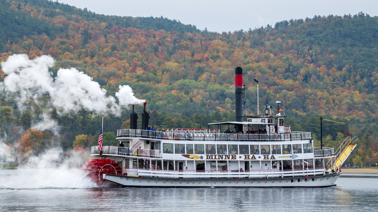 Steamboat on lake during fall
