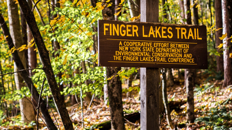 A hiking trail sign in Andes, NY