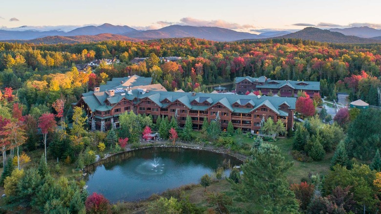 Aerial view of Whiteface Lodge in the fall