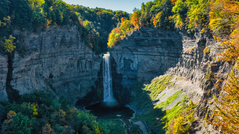 Waterfall between two rock cliffs in the finger lakes