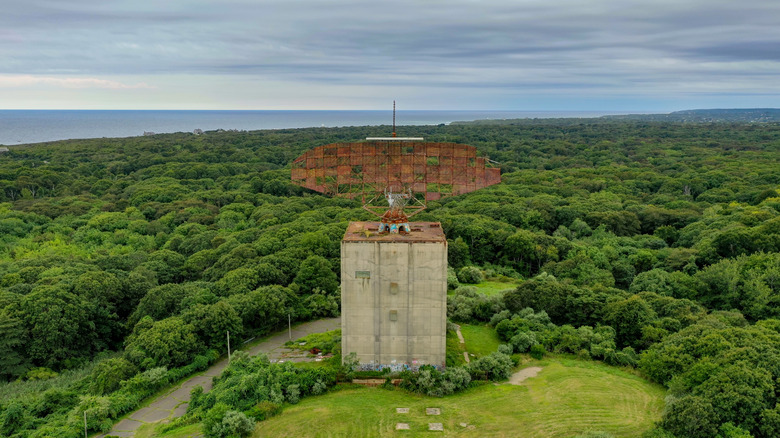Aerial view of the Radar Tower at Camp Hero State Park
